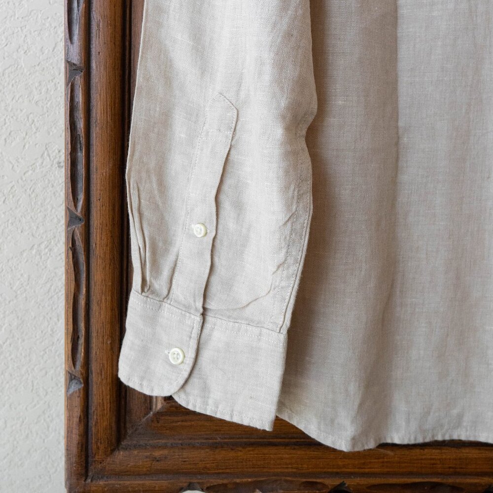 J. Crew Men’s Sz Large Beige Slim Fit Linen Blend Button-Down Long Sleeve Shirt - Picture 5 of 6